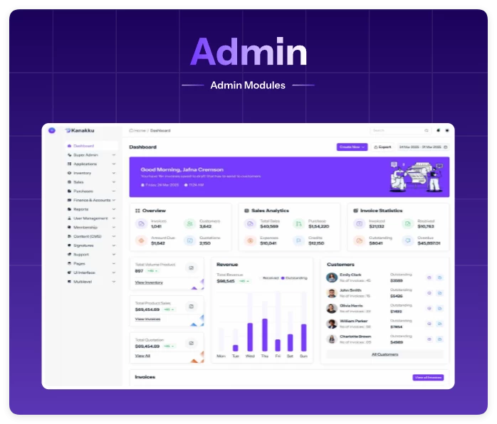 Kanakku - 2.0.4 财务、会计和发票仪表板模板(React、Angular、Laravel、HTML) Kanakku - 2.0.4 财务、会计和发票仪表板模板(React、Angular、Laravel、HTML)